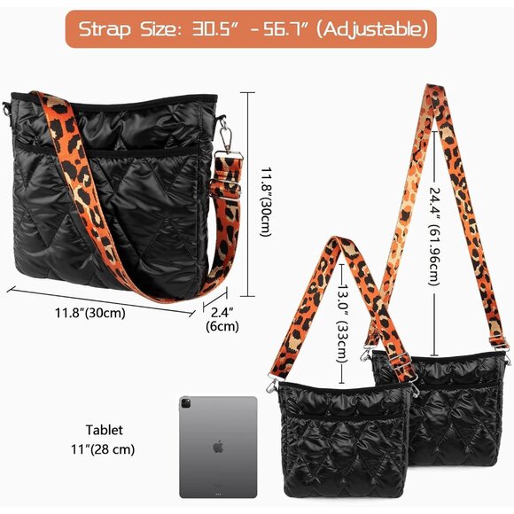 Quilted Cotton Puffer Crossbody Bag with Adjustable Strap for Women - Picture 3 of 8